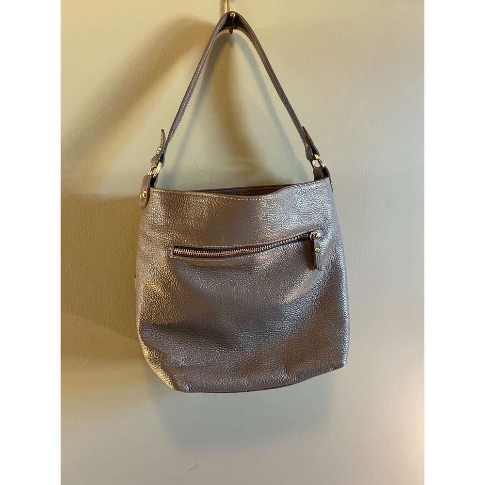 Valentina Grey Pebbled Genuine Leather Shoulder Bag Made in Italy Hobo Purse - Picture 5 of 12